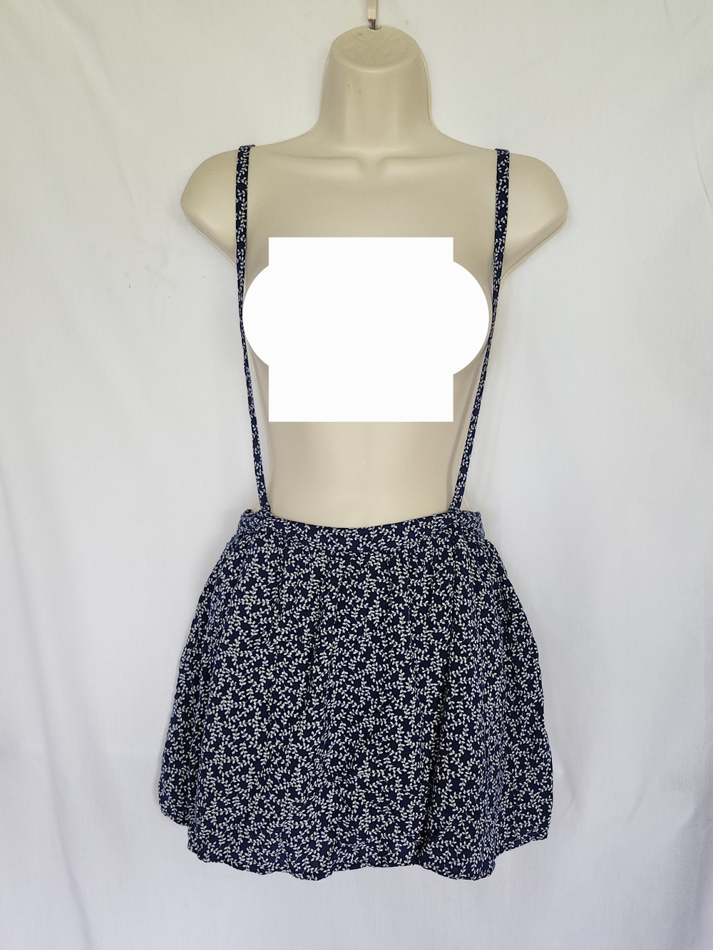 mine Navy Floral Suspender Mini Skirt Adjustable Straps S - Picture 2 of 7